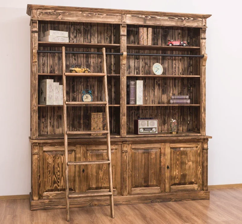 Vintage Bücherregal aus Massivholz | Bibliothek mit 4 Türen