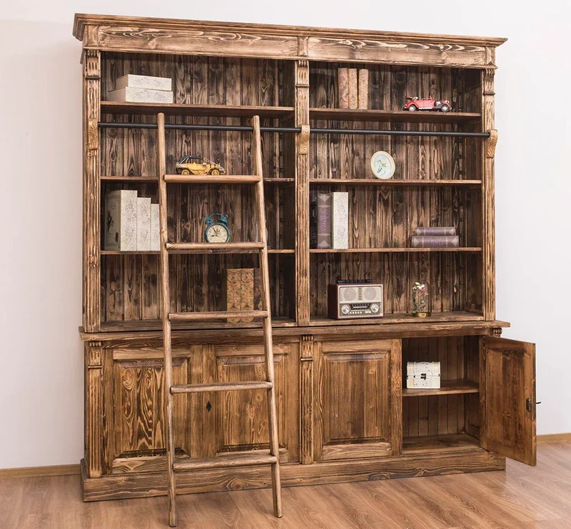 Vintage Bücherregal aus Massivholz | Bibliothek mit 4 Türen
