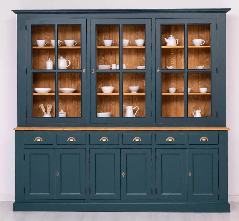 Großer Geschirrschrank aus Massivholz | Vitrine | 2-teilig | 9 Türen | 6 Schubladen