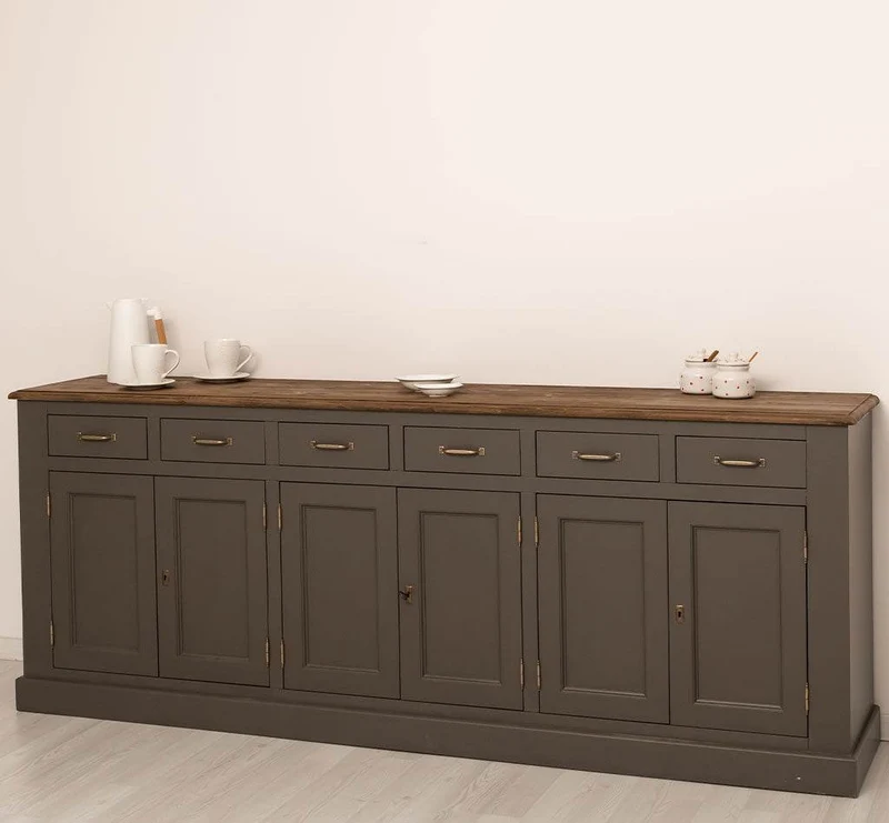 Großes Sideboard aus Massivholz mit sechs Schubladen und Türen