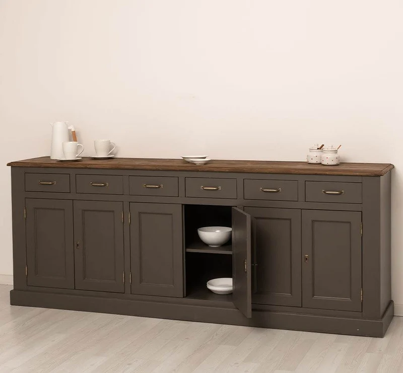 Großes Sideboard aus Massivholz mit sechs Schubladen und Türen
