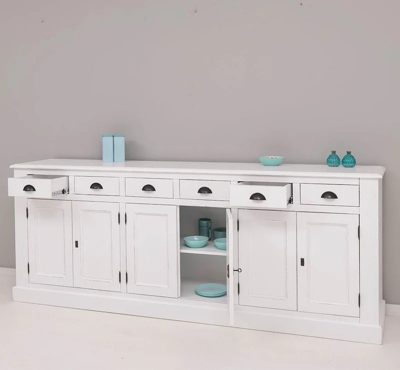 Großes Sideboard aus Massivholz mit sechs Schubladen und Türen