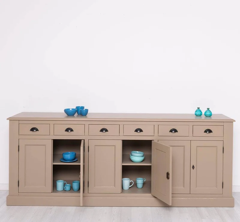 Großes Sideboard aus Massivholz mit sechs Schubladen und Türen