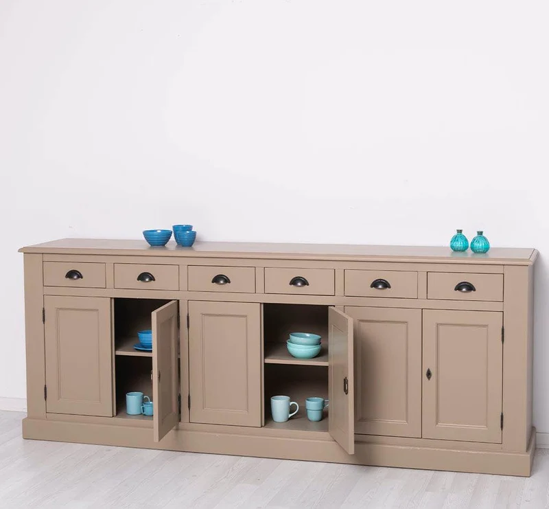 Großes Sideboard aus Massivholz mit sechs Schubladen und Türen