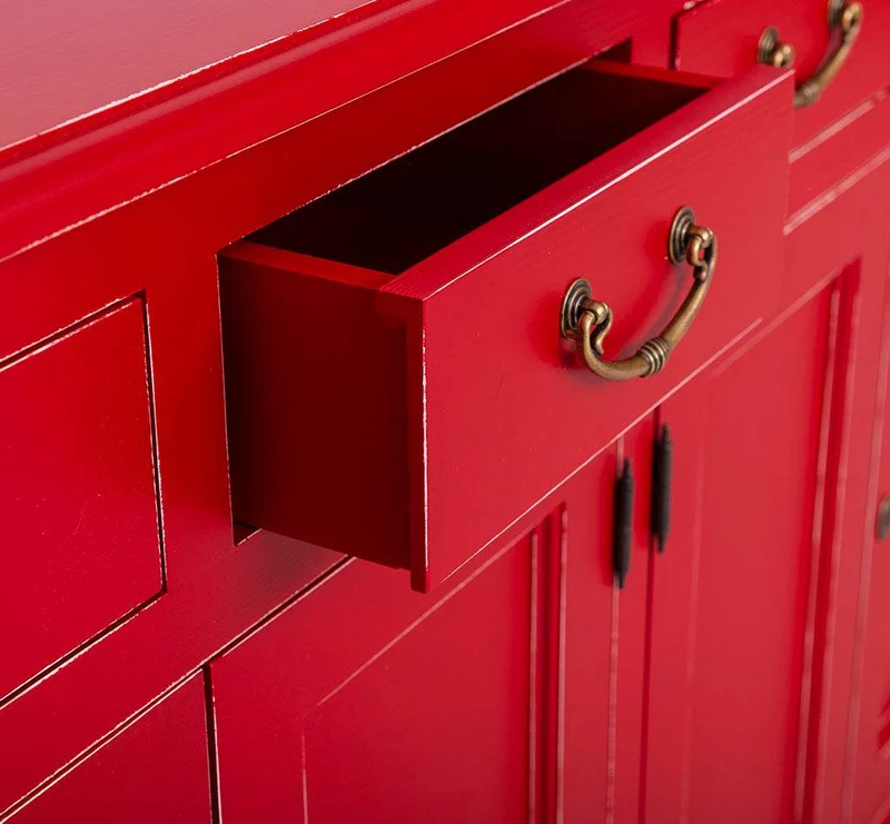 Großes Sideboard aus Massivholz mit sechs Schubladen und Türen