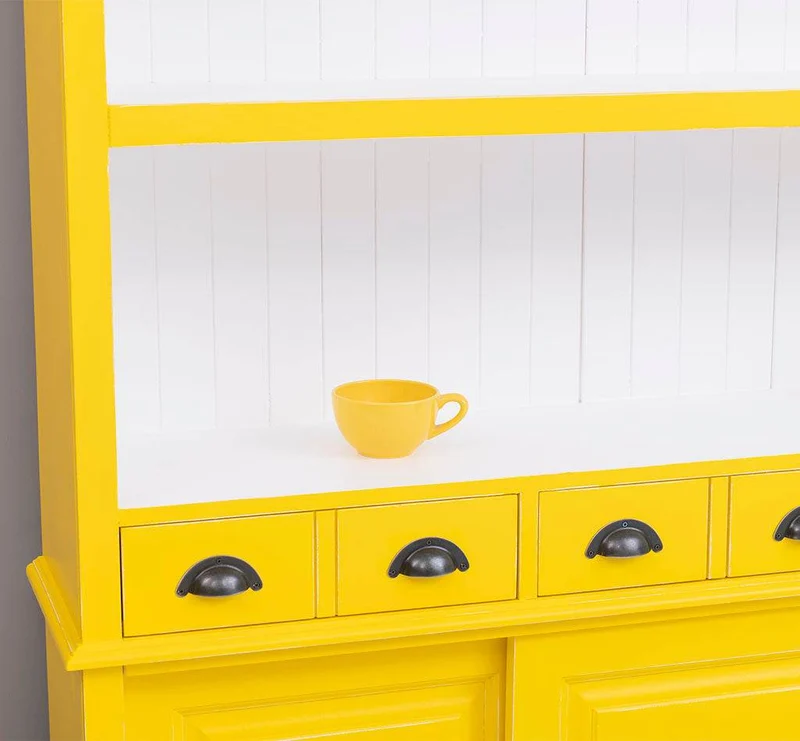Großer Buffetschrank aus Massivholz mit Glashalterungen in verschiedenen Farben