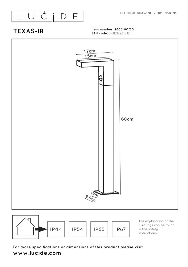 LED-Pollerleuchte Texas-Ir mit Bewegungsmelder IP54 Anthrazit