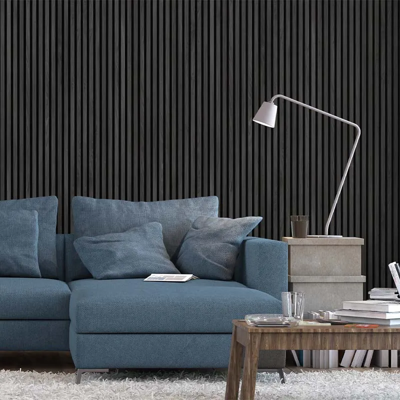 Charcoal Wood Slat Wall Panelling – 280x60 cm