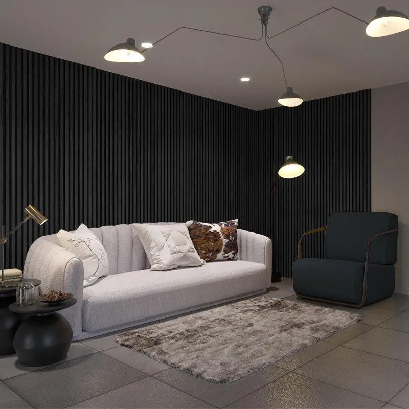 Charcoal Wood Slat Wall Panelling – 280x60 cm
