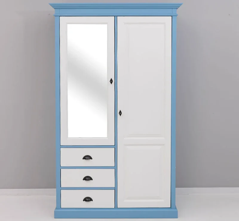 Kleiderschrank aus Massivholz mit Spiegeltür und drei Schubladen