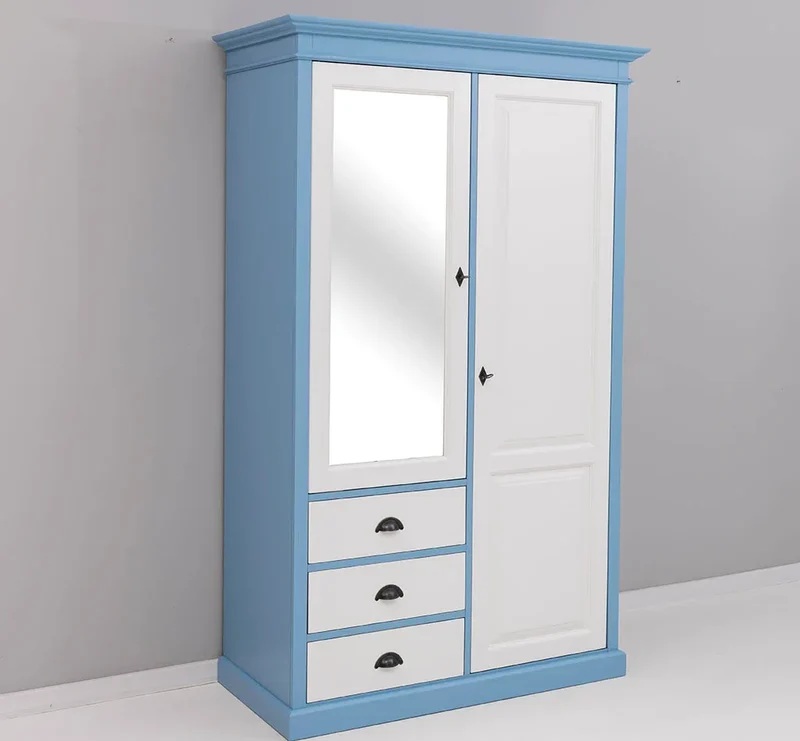 Kleiderschrank aus Massivholz mit Spiegeltür und drei Schubladen