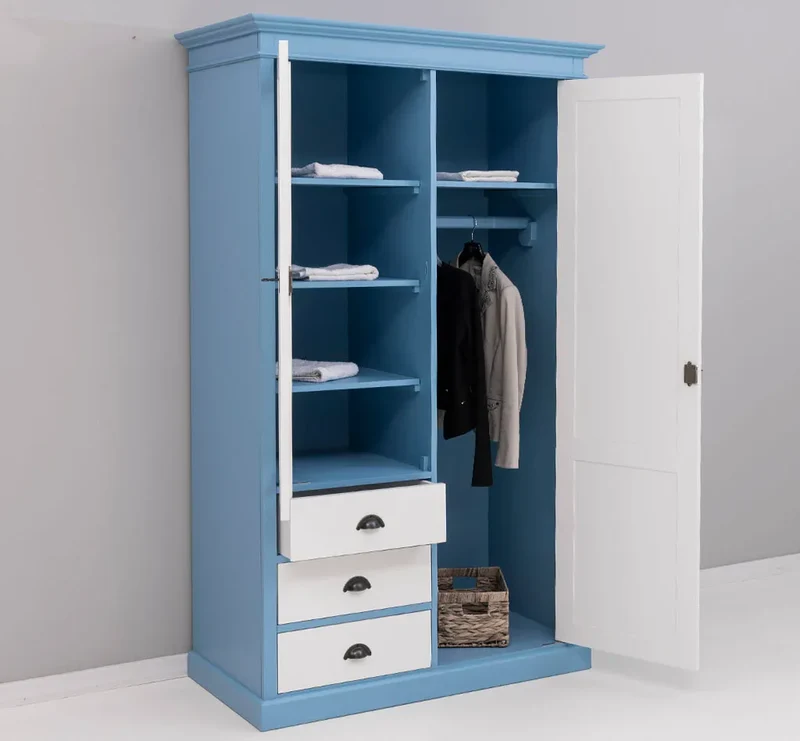 Kleiderschrank aus Massivholz mit Spiegeltür und drei Schubladen