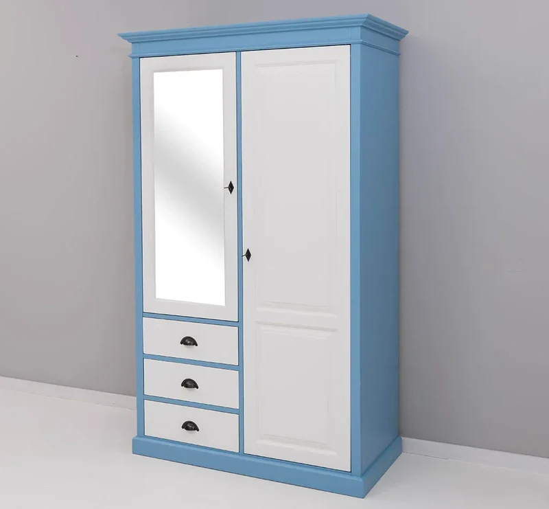 Kleiderschrank aus Massivholz mit Spiegeltür und drei Schubladen