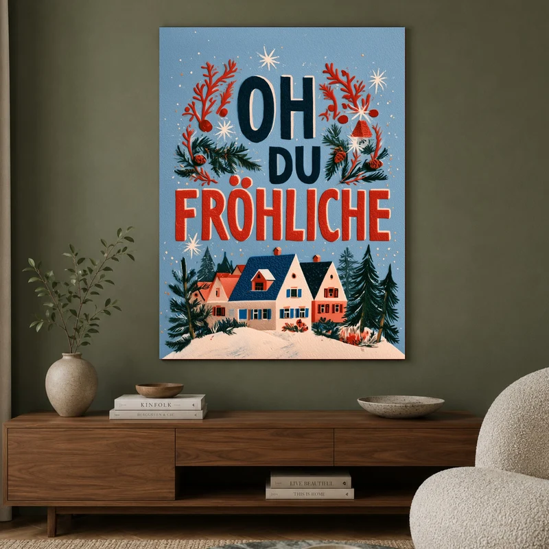 Oh du fröhliche Winterdorf Leinwand