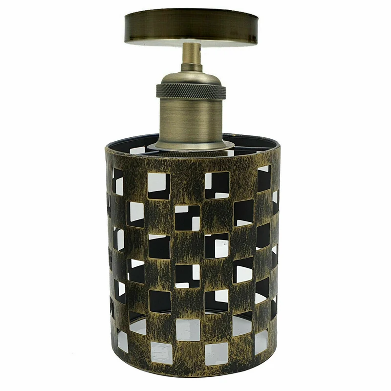 Retro Vintage E27 Deckenleuchte, quadratischer Drahtkäfig-Lampenschirm~3162