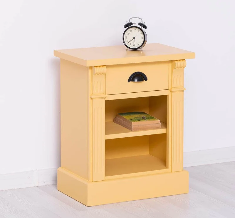Landhaus Nachttisch aus Massivholz - Beistelltisch mit Schublade und Ornamenten