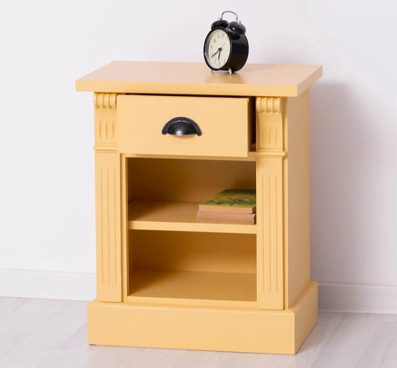 Landhaus Nachttisch aus Massivholz - Beistelltisch mit Schublade und Ornamenten