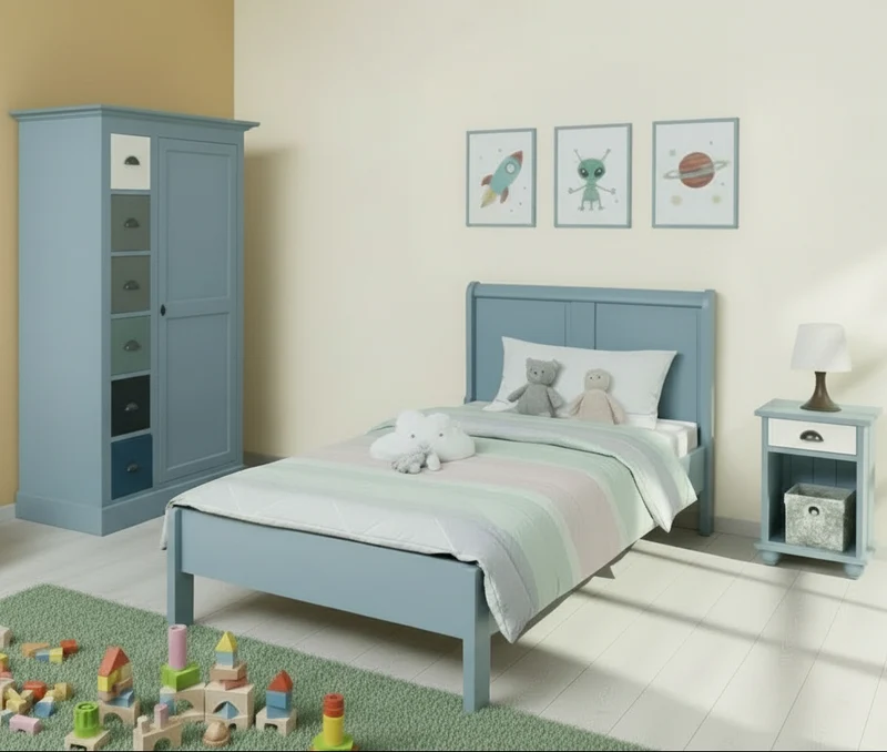 Schlafzimmer-Set aus Massivholz | Kinderzimmer mit Bett, Nachttisch und Kleiderschrank