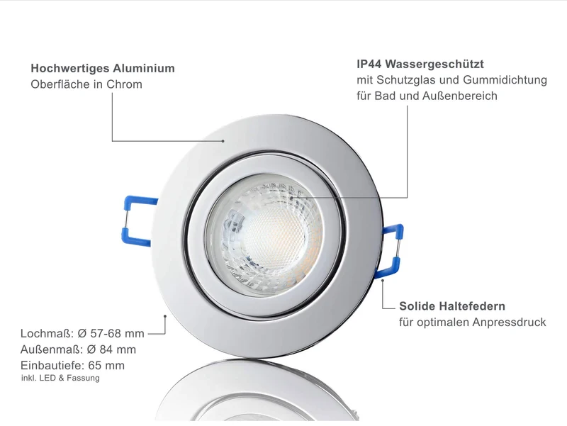 LED Einbaustrahler IP44 Dimmbar - Chrom Rund 5W GU10 LED - Agua