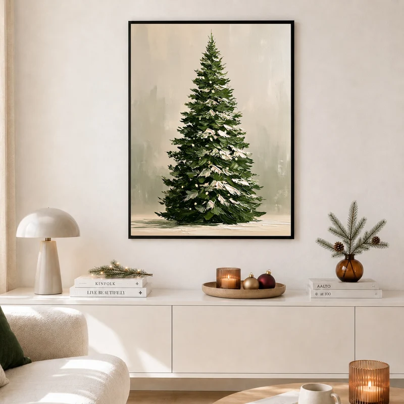 Verschneiter Tannenbaum im Winter Poster
