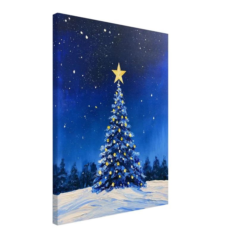 Blauer Weihnachtsbaum im Schnee Leinwand