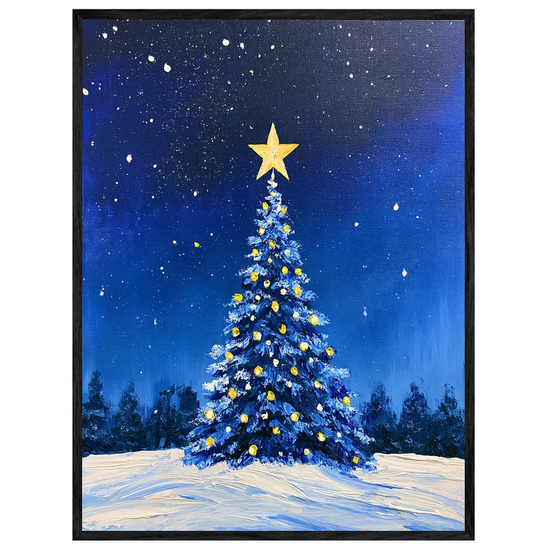 Blauer Weihnachtsbaum im Schnee Leinwand