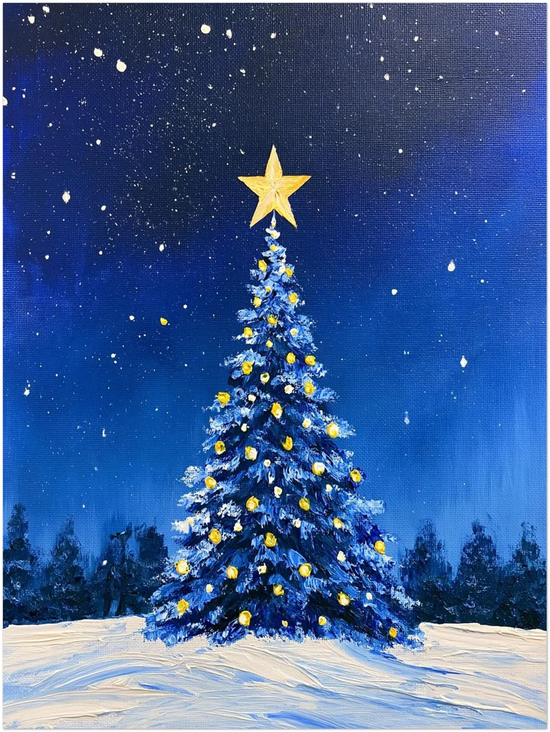 Blauer Weihnachtsbaum im Schnee Poster