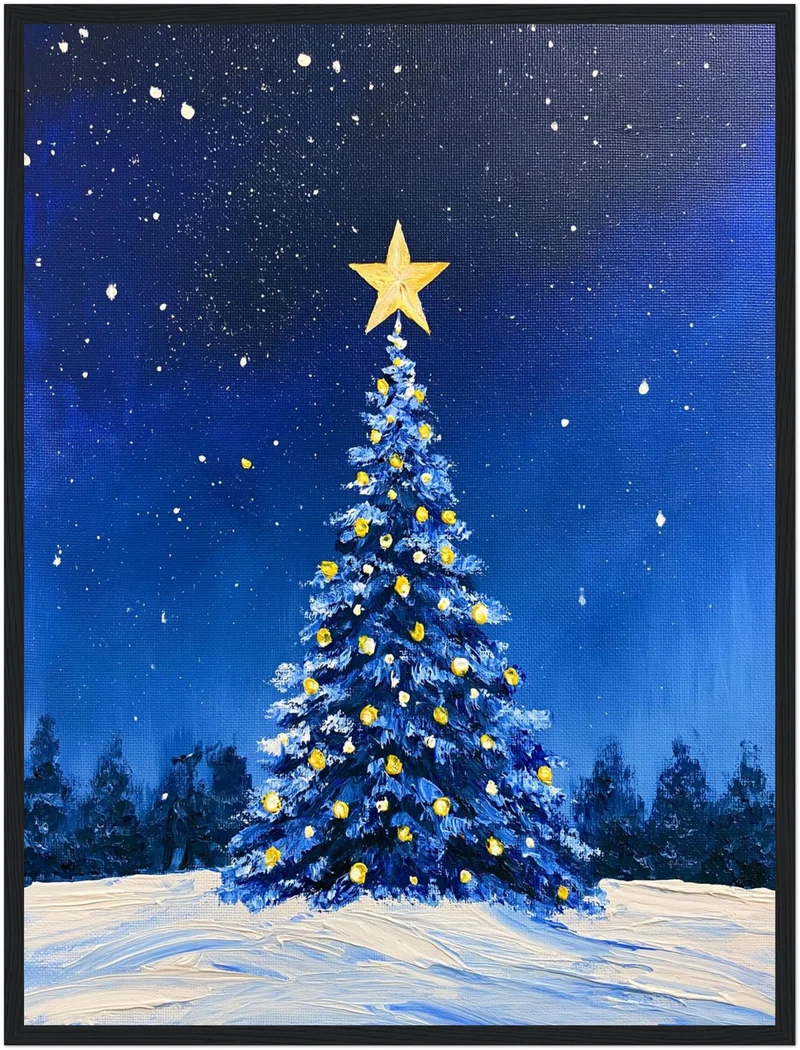 Blauer Weihnachtsbaum im Schnee Poster