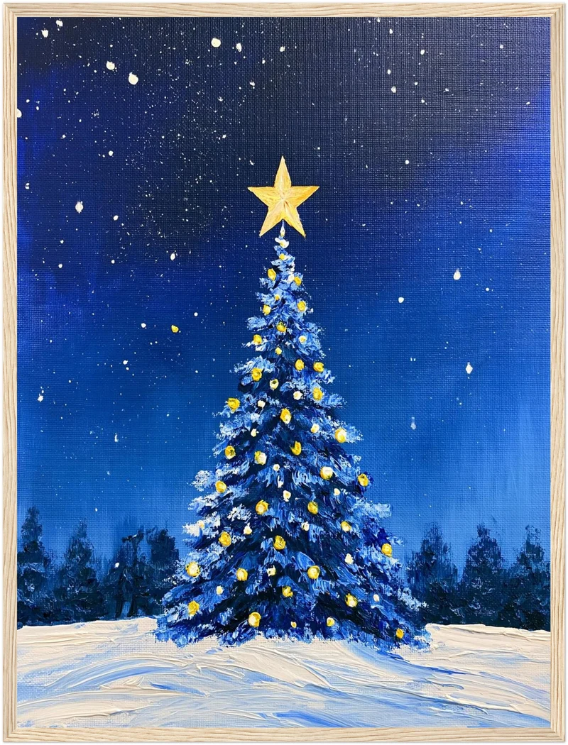 Blauer Weihnachtsbaum im Schnee Poster