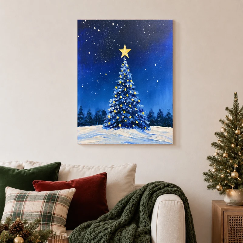 Blauer Weihnachtsbaum im Schnee Poster