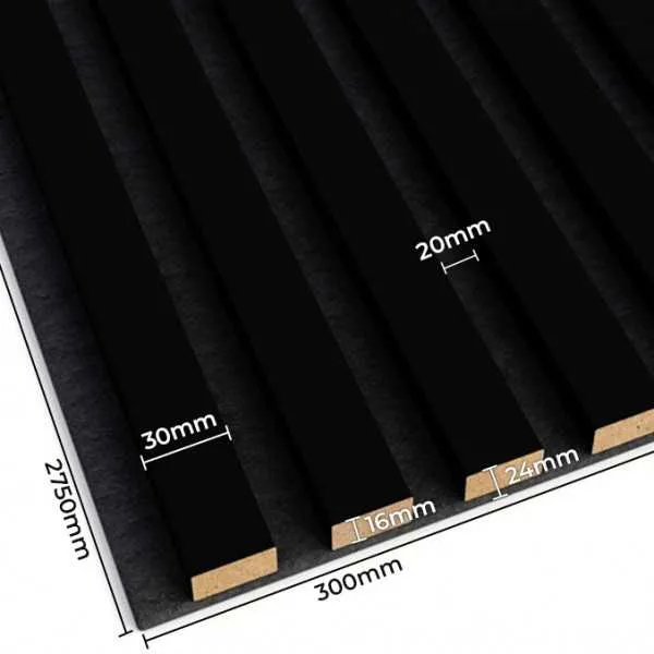 Black Matt Acoustic Slatted Wall Panels