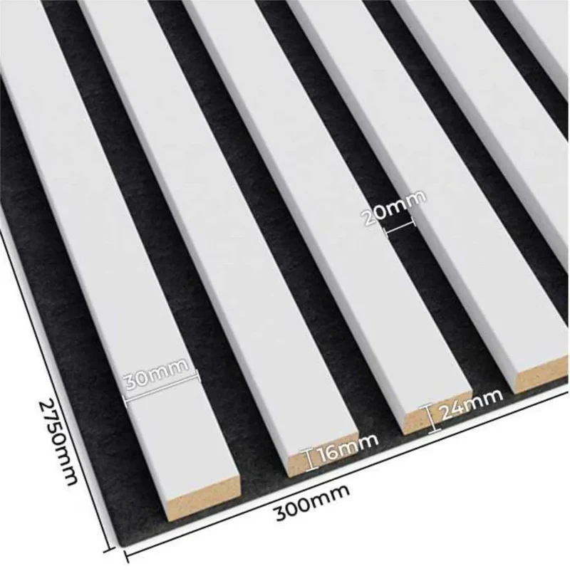 White Matt Acoustic Slatted Wall Panels