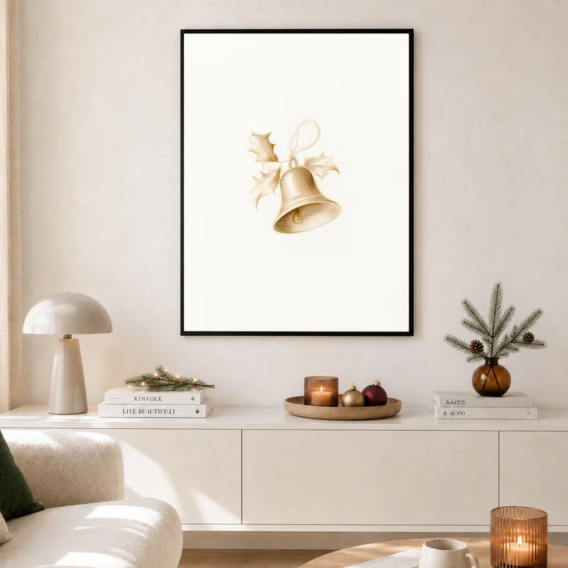 Goldene Weihnachtsglocke mit Stechpalme Poster