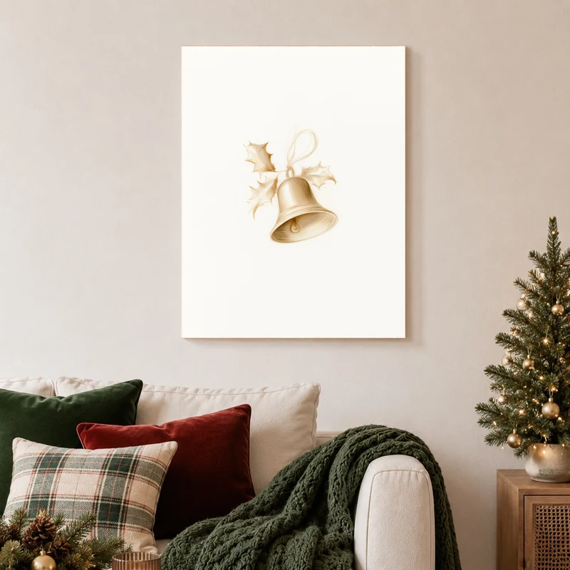 Goldene Weihnachtsglocke mit Stechpalme Poster