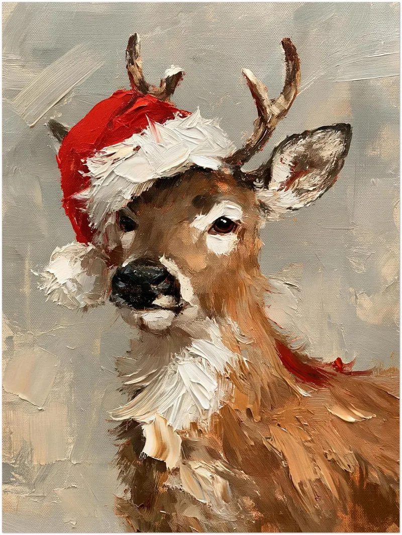Rentier mit Weihnachtsmütze Leinwand