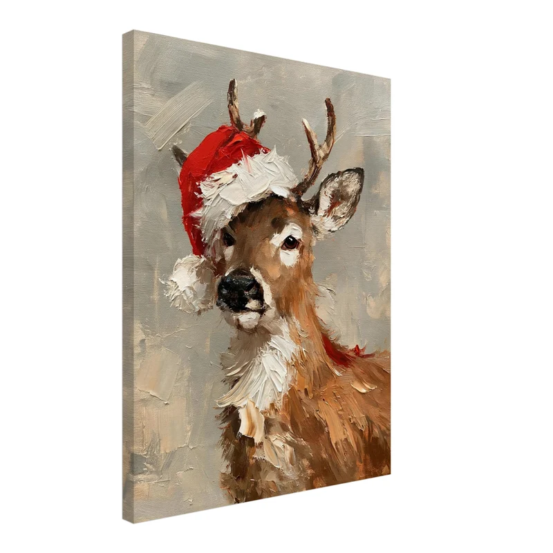 Rentier mit Weihnachtsmütze Leinwand