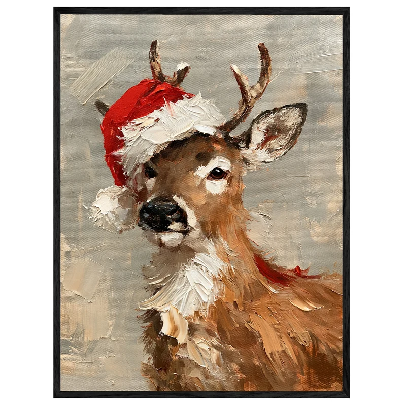 Rentier mit Weihnachtsmütze Leinwand