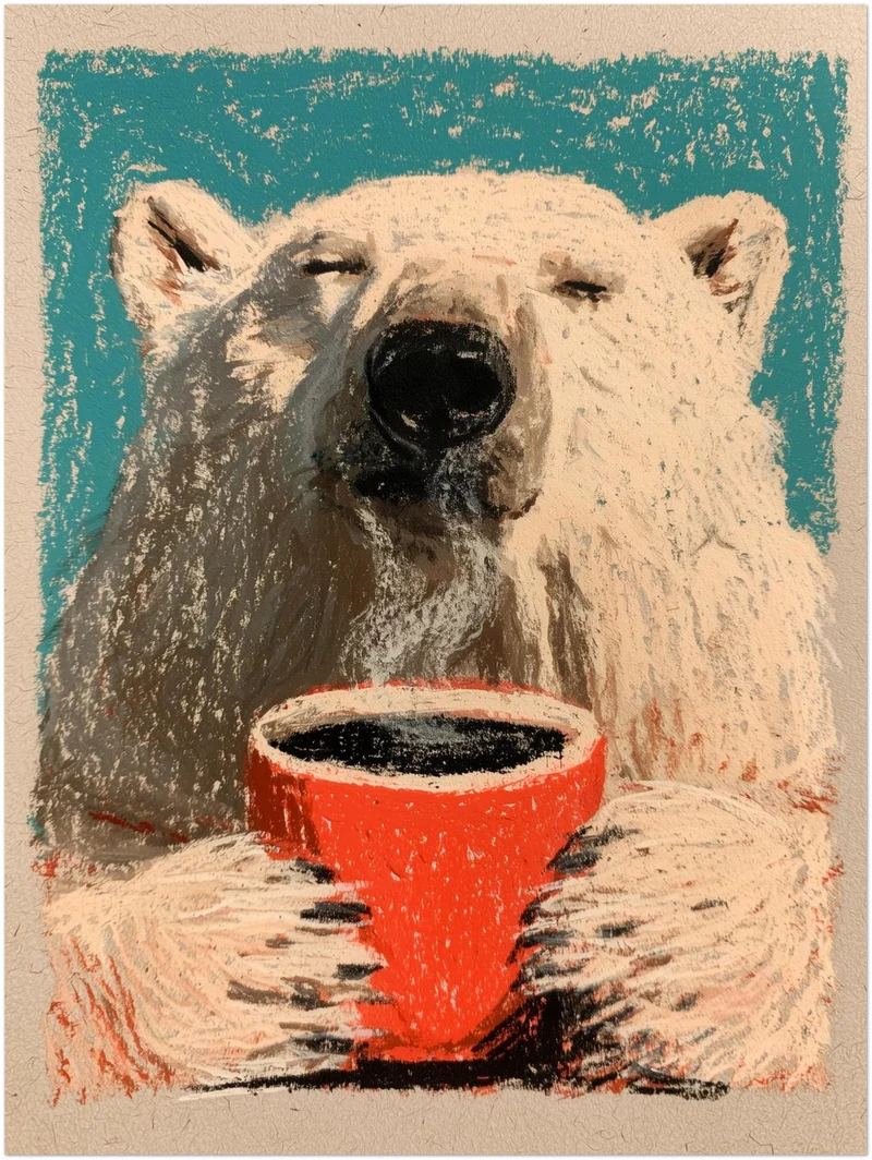 Eisbär mit Kaffeetasse Leinwand