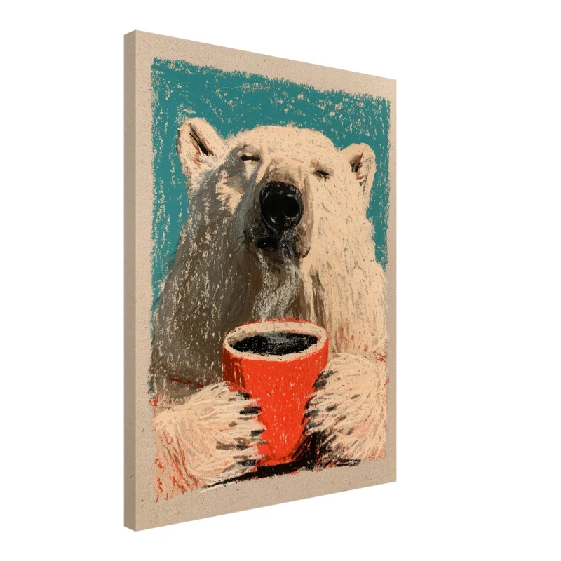 Eisbär mit Kaffeetasse Leinwand