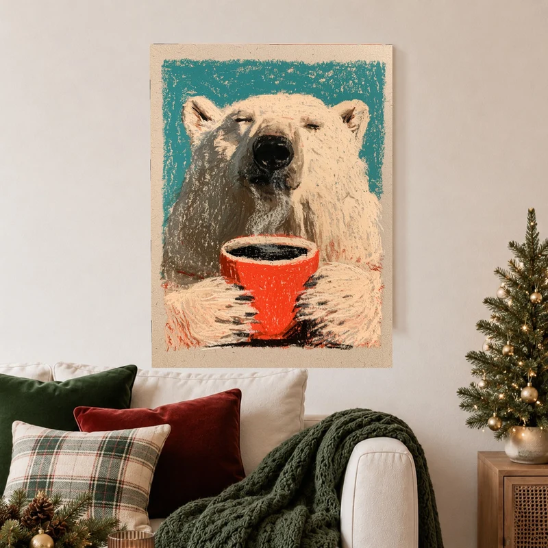 Eisbär mit Kaffeetasse Leinwand