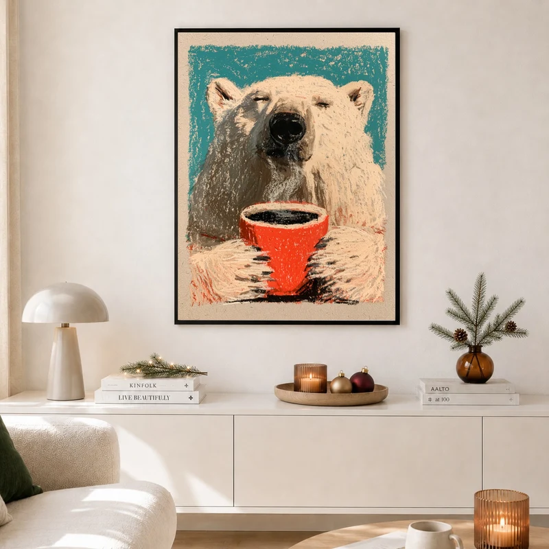 Eisbär mit Kaffeetasse Poster