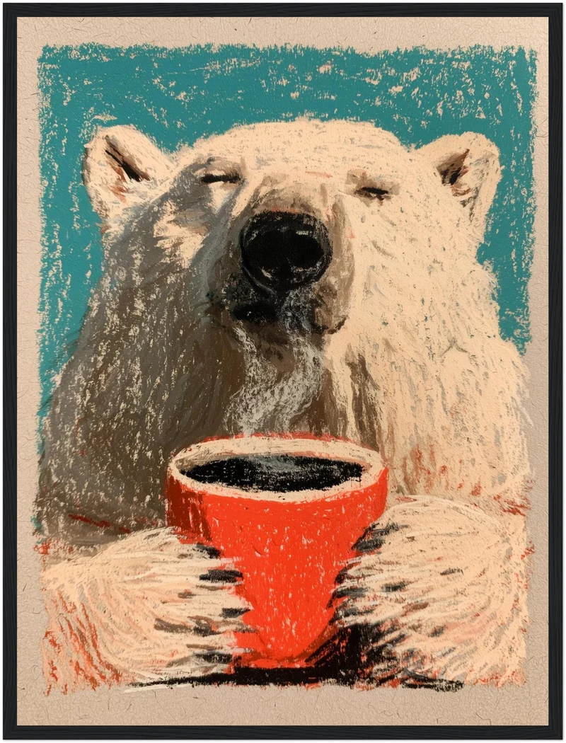 Eisbär mit Kaffeetasse Poster