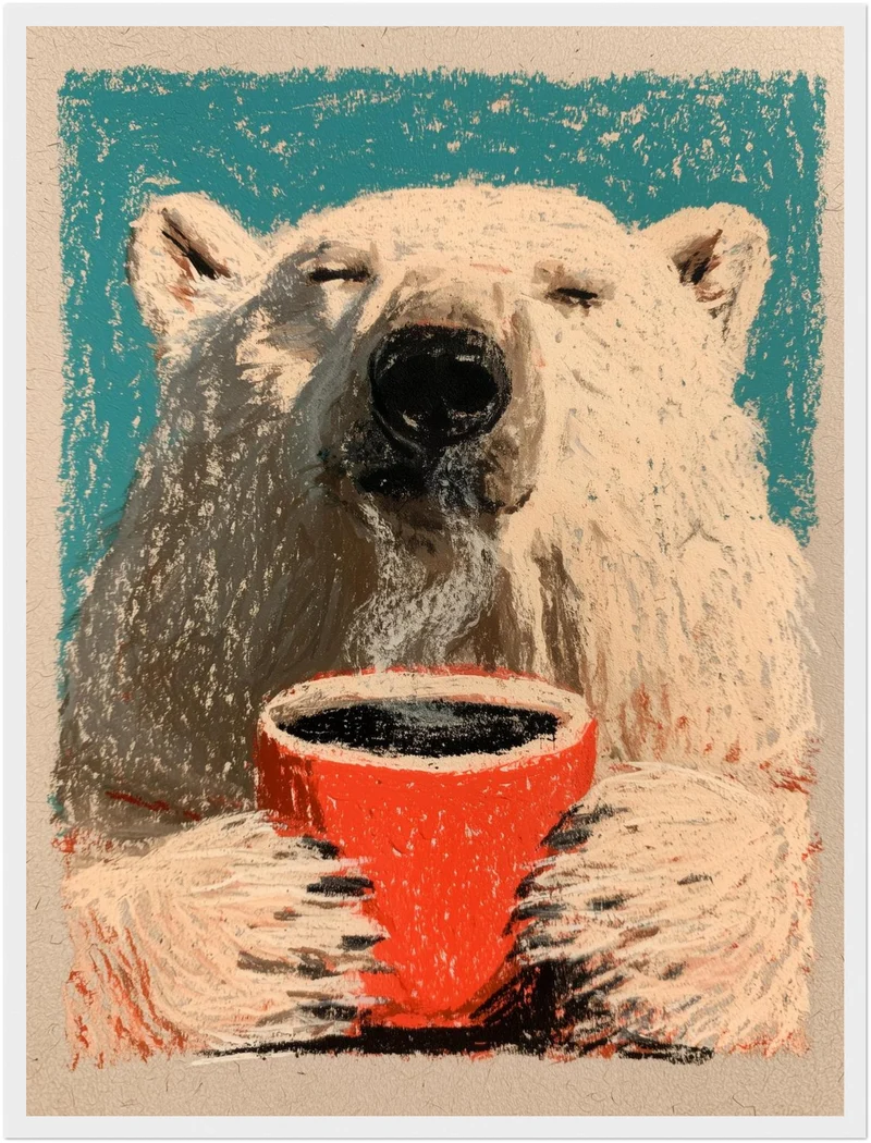 Eisbär mit Kaffeetasse Poster