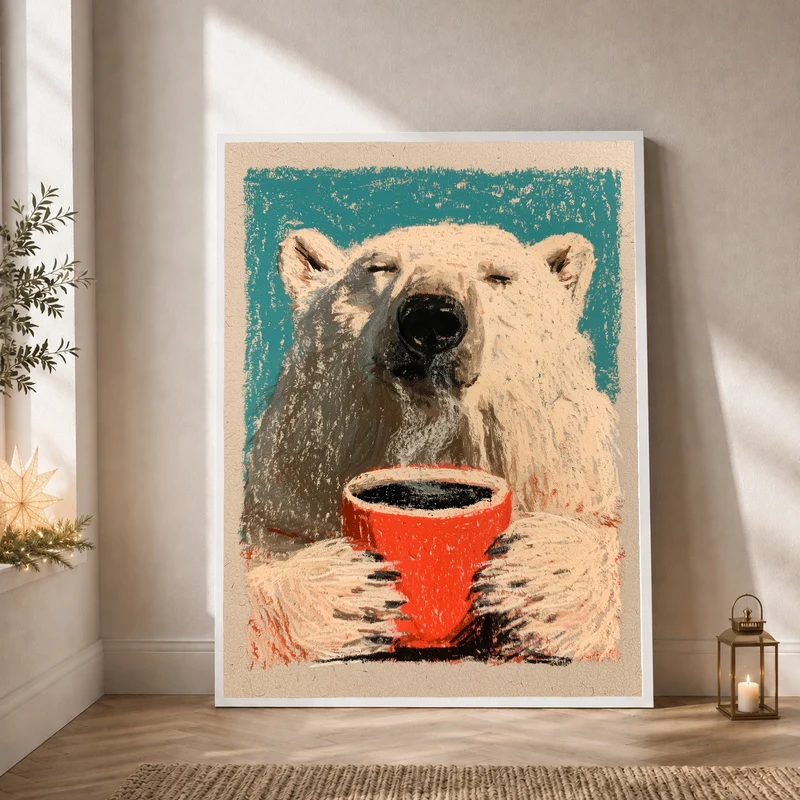 Eisbär mit Kaffeetasse Poster