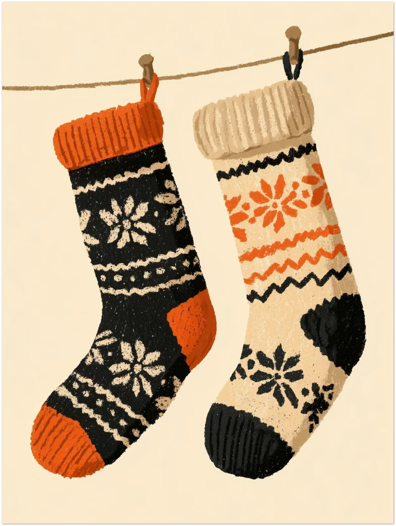 Zwei Weihnachtsstrümpfe Retro Leinwand