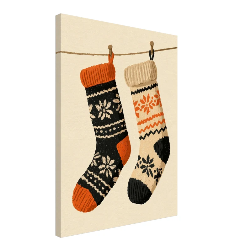 Zwei Weihnachtsstrümpfe Retro Leinwand