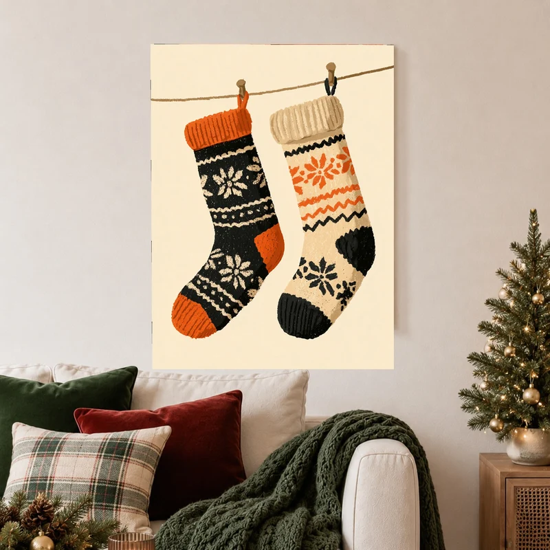 Zwei Weihnachtsstrümpfe Retro Leinwand