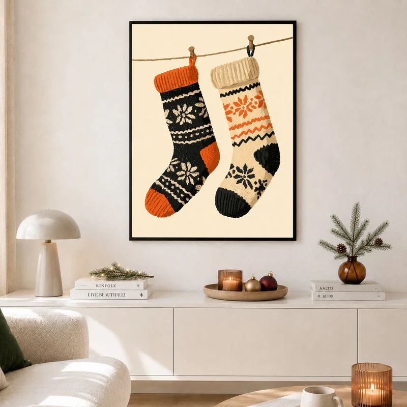 Zwei Weihnachtsstrümpfe Retro Poster
