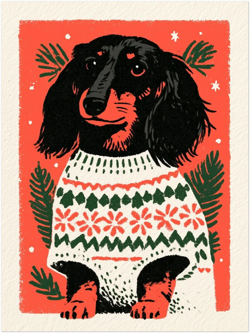 Dackel im Weihnachtspullover Poster