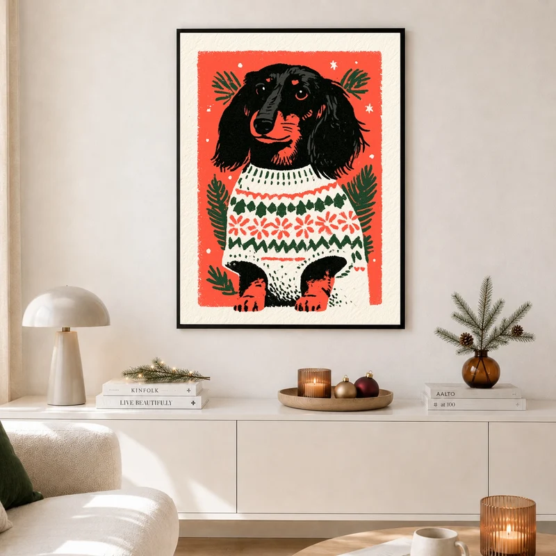 Dackel im Weihnachtspullover Poster